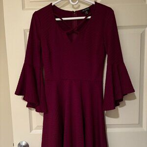 Maroon Flutter-Sleeve Dress with Strappy Neckline